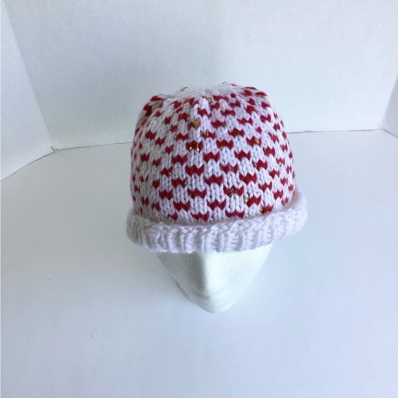 Hat Beanie Hand Crafted Red White Winter Essential Valentines Christmas - Picture 10 of 16